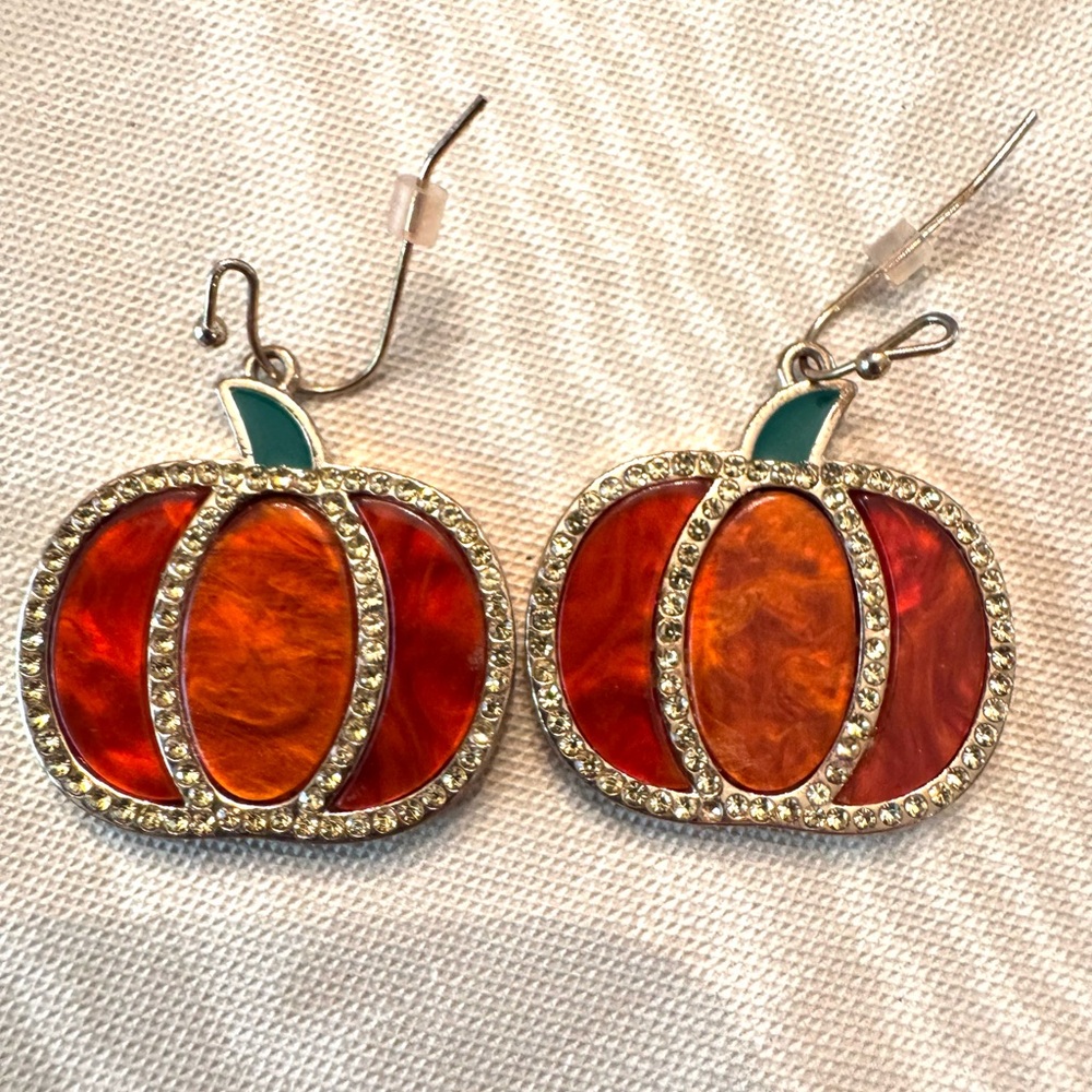 Maurices Red and Orange Pumpkin Earrings with Sparkling Accents